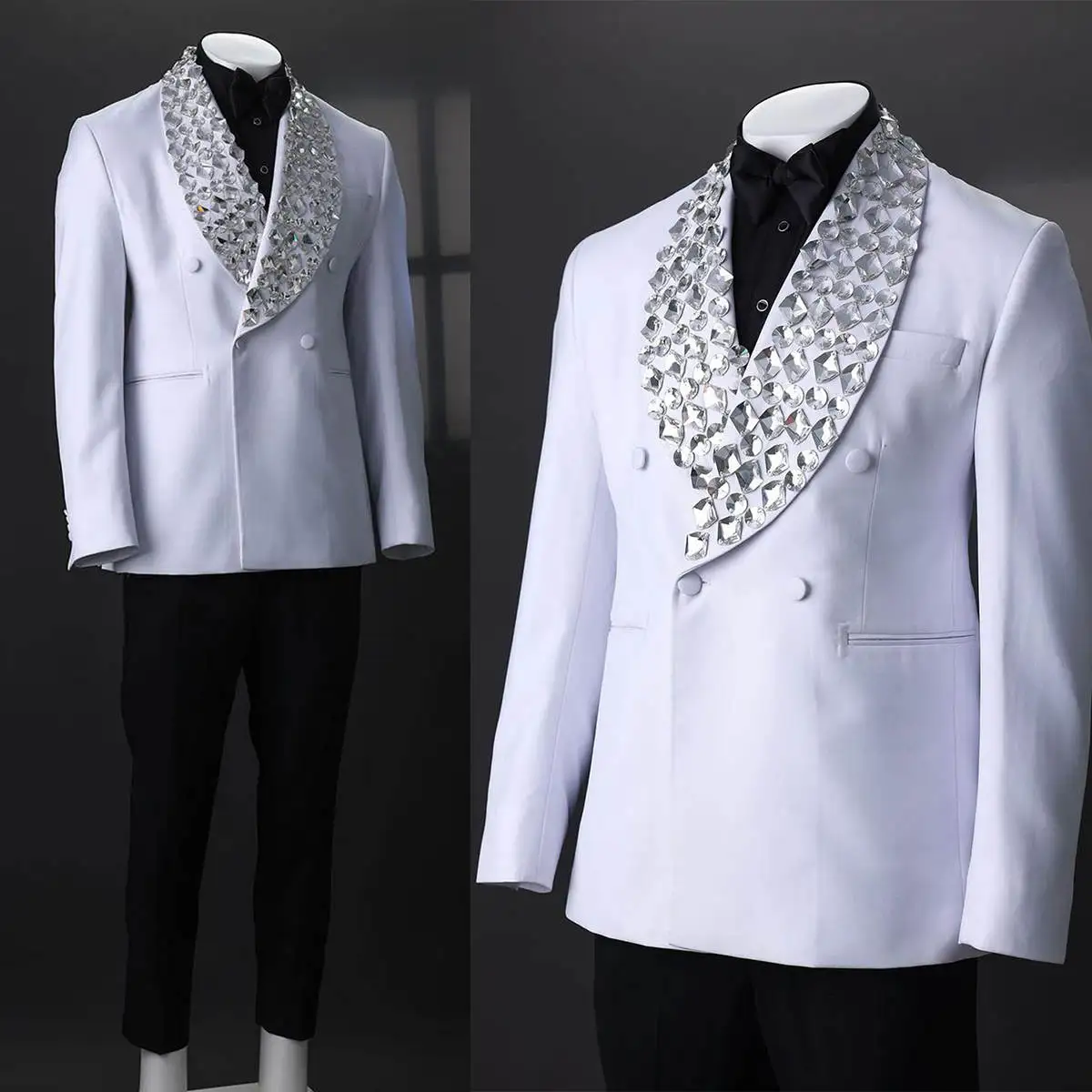 Luxury Men Wedding Suits Crystal Shawl Lapel Double Breasted Tuxedos Groom Evening Party Custom Made 2 Psc Blazer Pants