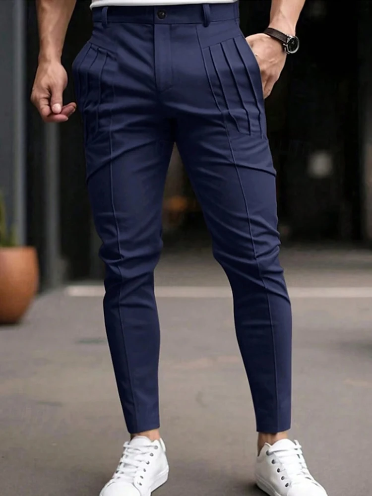 خمر مطوي مطاطا سليم سروال شكل قلم رصاص الرجال ربيع الخريف الرياضة عادية بلون بنطلون رجالي قيعان أنيقة الشارع الشهير