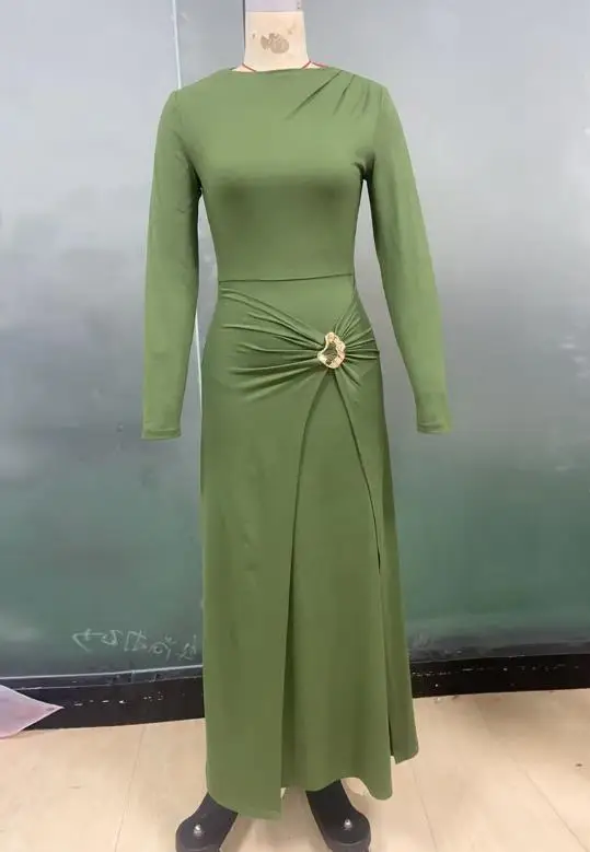 여성 드레스 2025 가을 단색 긴 소매 힙허깅 스커트 니트 슬림핏 드레스 우아한 여성용 드레스