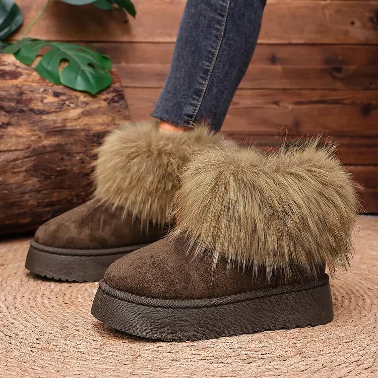 Neue Übergrößen-Winterstiefel für Damen Retro-Wildleder Lässige Dicksohlige Baumwollschuhe – Detail 3