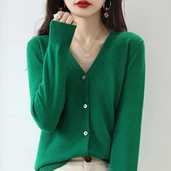 Cashmere Women Cardigan V-Neck Sweater Spring Autumn Winter Female Long Sleeve Wool Knitted Solid Soft