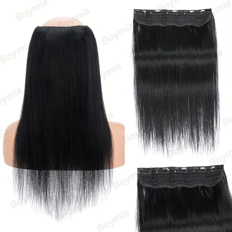 Boymia One Piece Real Remy Clip In Human Hair Extensions for a Full Head Featuring Seamless Weft And Straight Texture for Women