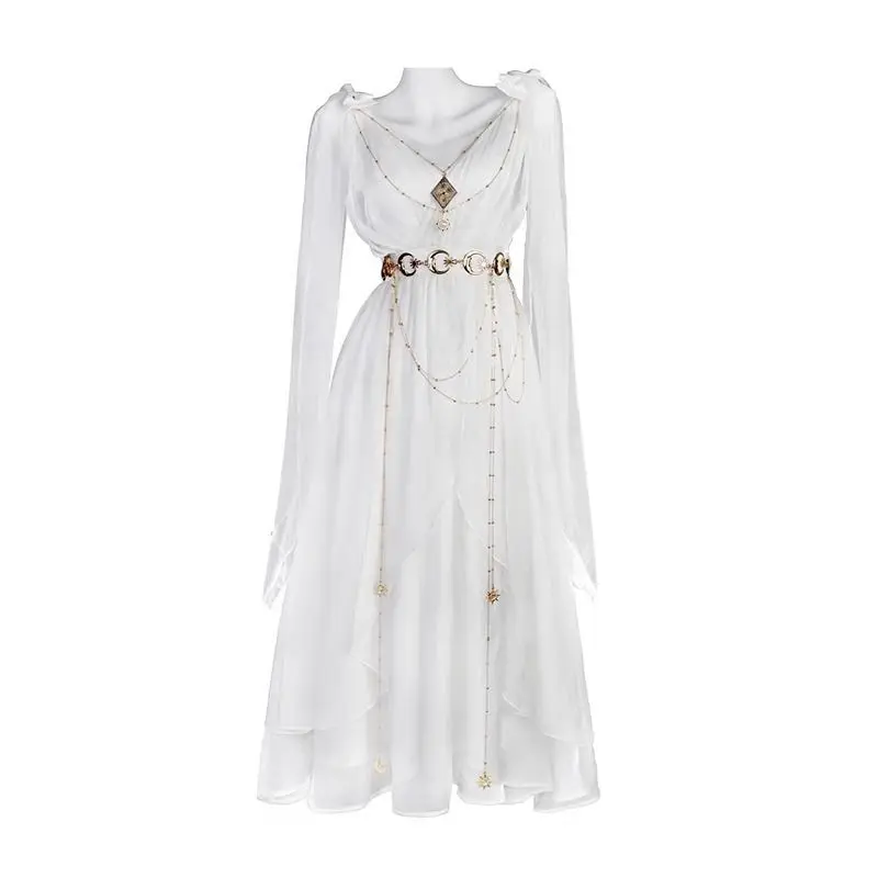 NONSAR الله اليونانية الحلو خمر فستان جنية المرأة الصيف المحكمة نمط هان عناصر الشيفون أنيقة العائمة حزام فساتين طويلة