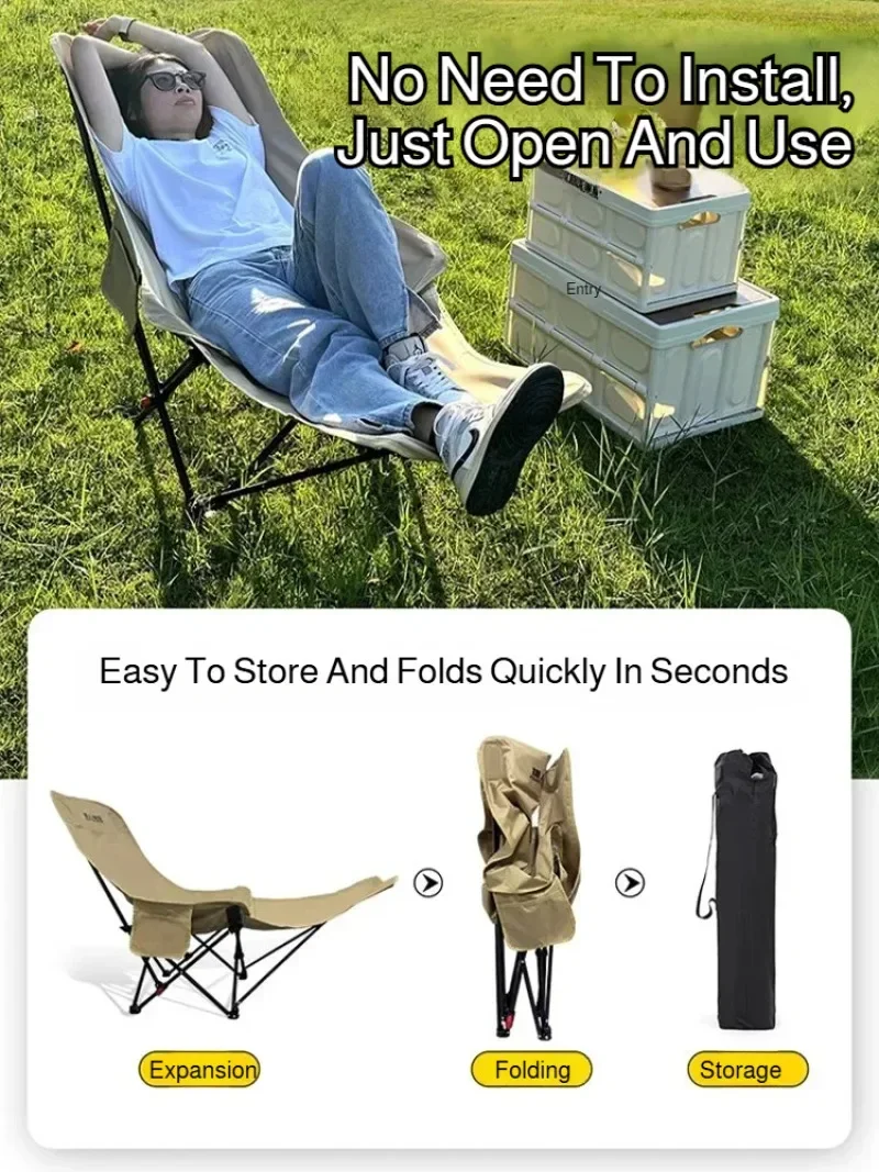 Portable Folding Chair Folding Recliner Curved Headrest Comfort Experience Easy Storage Lunch Foldable Recliner With Leg Rests