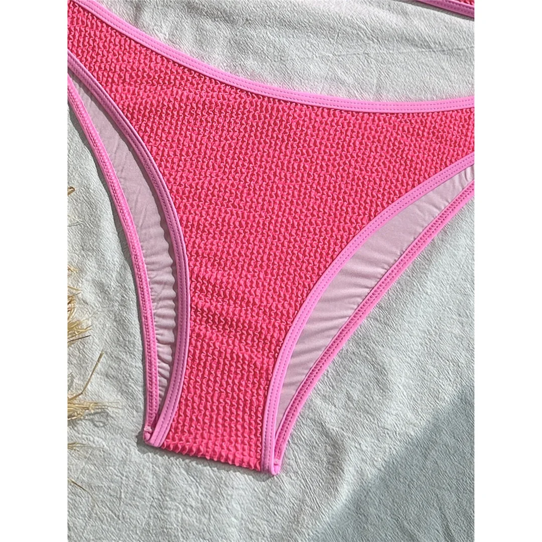 Gefälteter, einseitiger Bikini, Damen-Badeanzug, zweiteiliges Bikini-Set, gepolsterter Badeanzug, Badebekleidung, Schwimmbikini V7217 – Detail 7