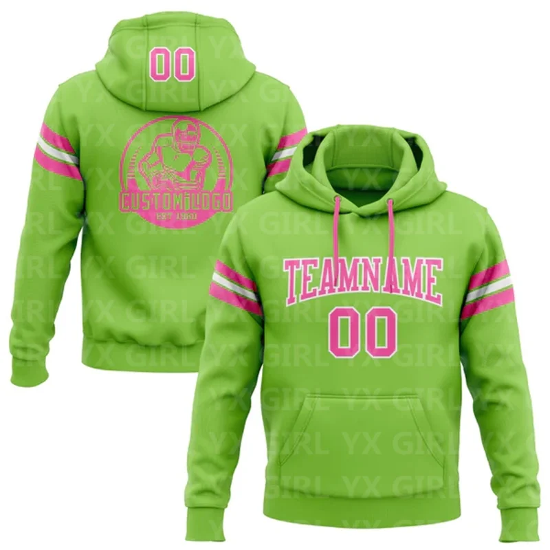 

Custom Neon Green Pink-White Football Pullover Sweatshirt Hoodie 3D Printed Sports Pullover Sweatshirt Hoodie