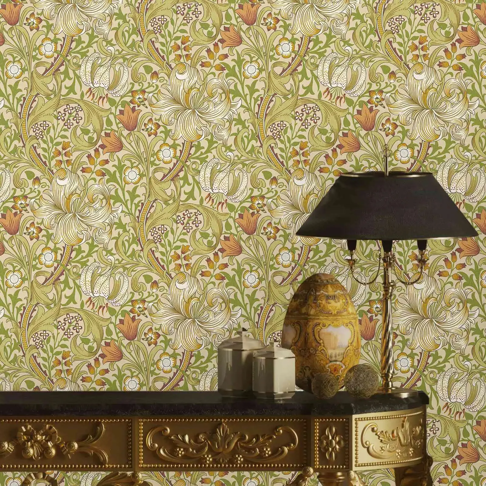 Yellow Lily Wallpaper Peel and Stick, Vintage Floral Wall Paper Rolls For Home Decoration Wall Art.Self-adhesive Or Traditional