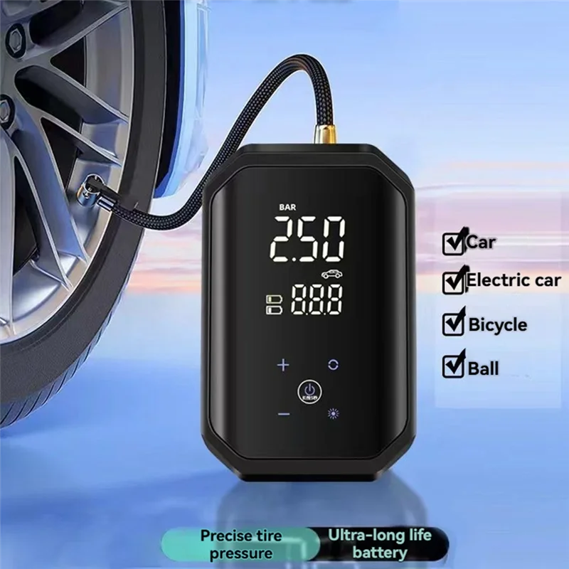 HOES-Electric Ball Pump Portable Sports Automatic Ball Air Pump With Digital Precise Pressure Gauge