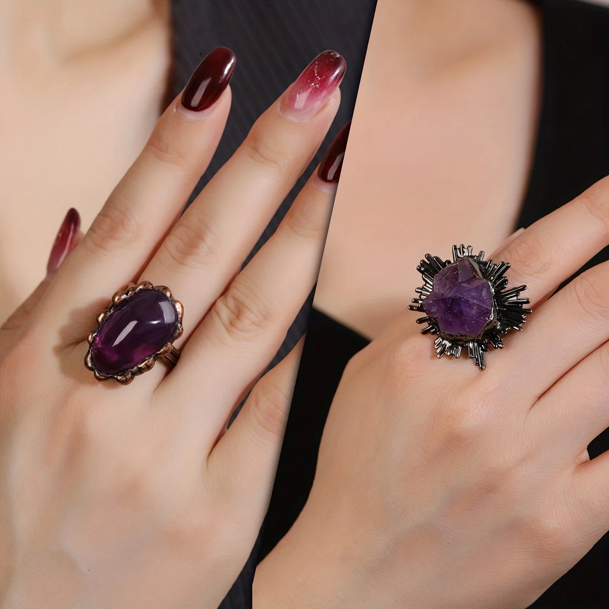 

YEEVAA 1pc Vintage Natural Purple Crystal Ring Just Pick A Style You Like (Color And Shape Of Stone Are Uncertain)