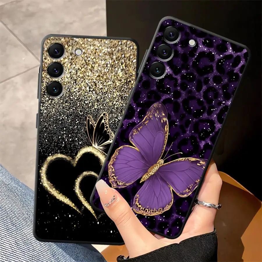 Glitter Golden Butterfly Style Phone Cover Case for Samsung Galaxy A57 A53 A17 A23 A15 A73 A51 A37 A25 A16 A52 A36 A05 A06 A55