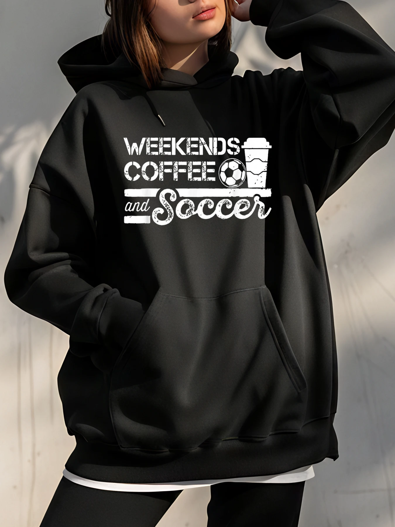 

Weekend Coffee and Soccer Hoodie Graphic Print Unisex Casual Sweatshirt for Women Men Sports Fans Streetwear Style