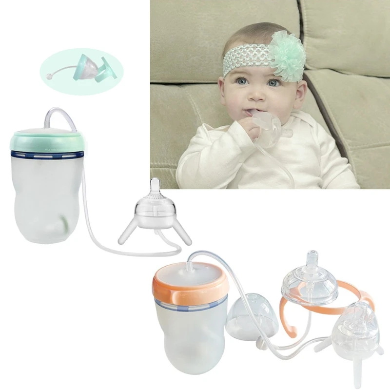 Handless Newborn Milk Bottle Self-Feeding Baby Bottle with Long Straw Tube Cup D5QA