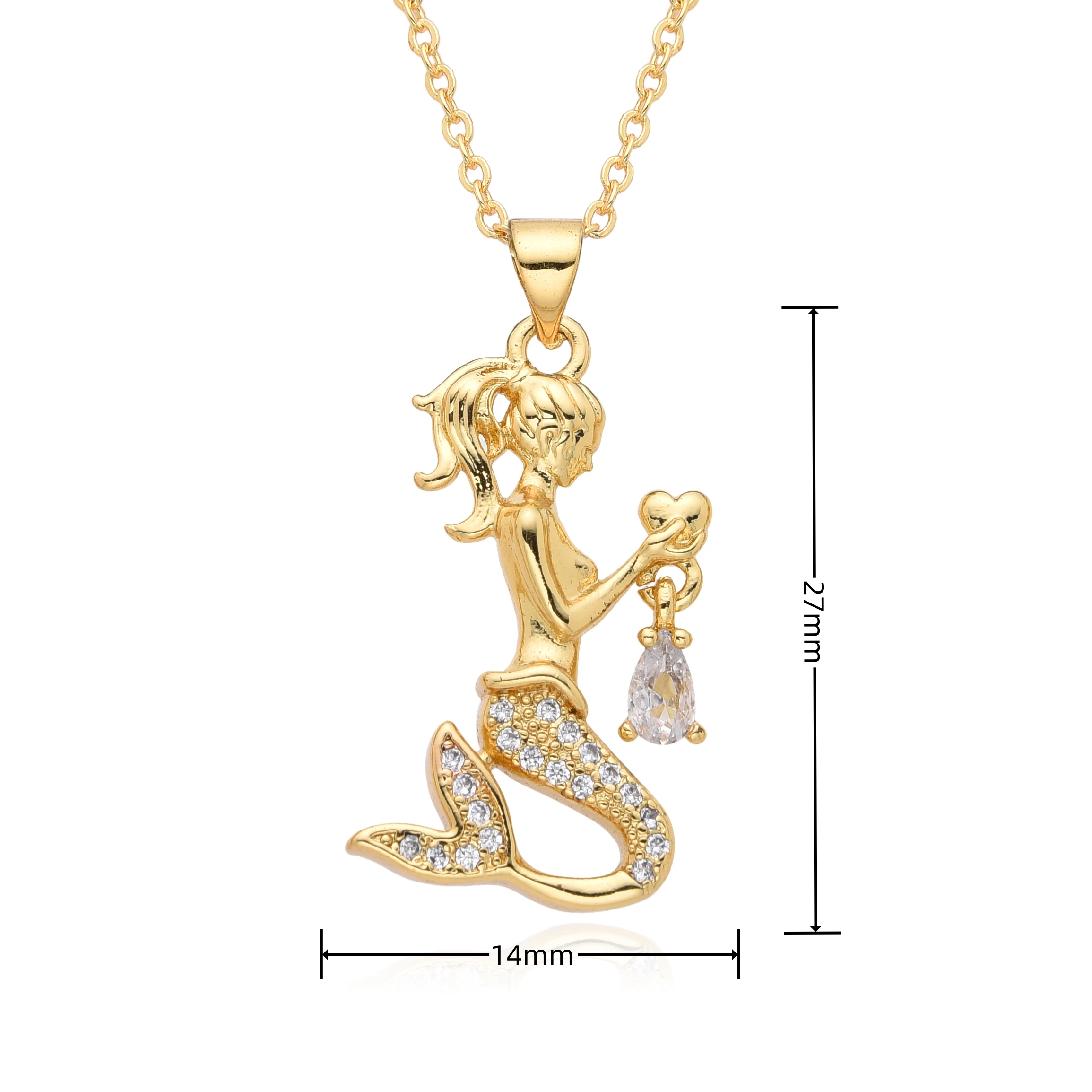 Gold Color Mermaid Dancing Girl Necklace for Women Girl Cubic Zirconia Dancer Ballerina Charm Clavicle Chain Pendant DIY Jewelry