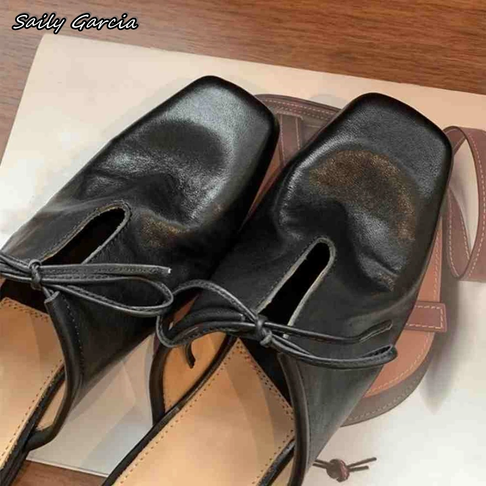 Mules informales con cordones para mujer, zapatillas Retro de moda con punta cuadrada, zapatos de cuero para exteriores, talla grande