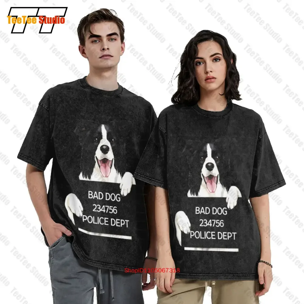 Cool - Border Collie Dog Mugshot Vintage Oversized T-Shirt NWAE