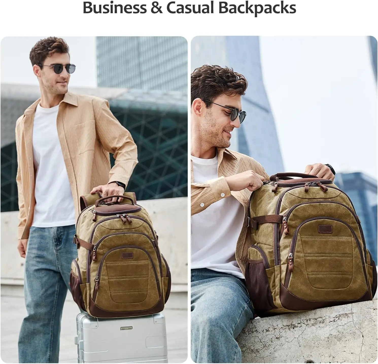 Travel Laptop Backpack 17.3 inch XL Computer Backpack for Men Waxed Canvas College Daypack Business Backpack Brown
