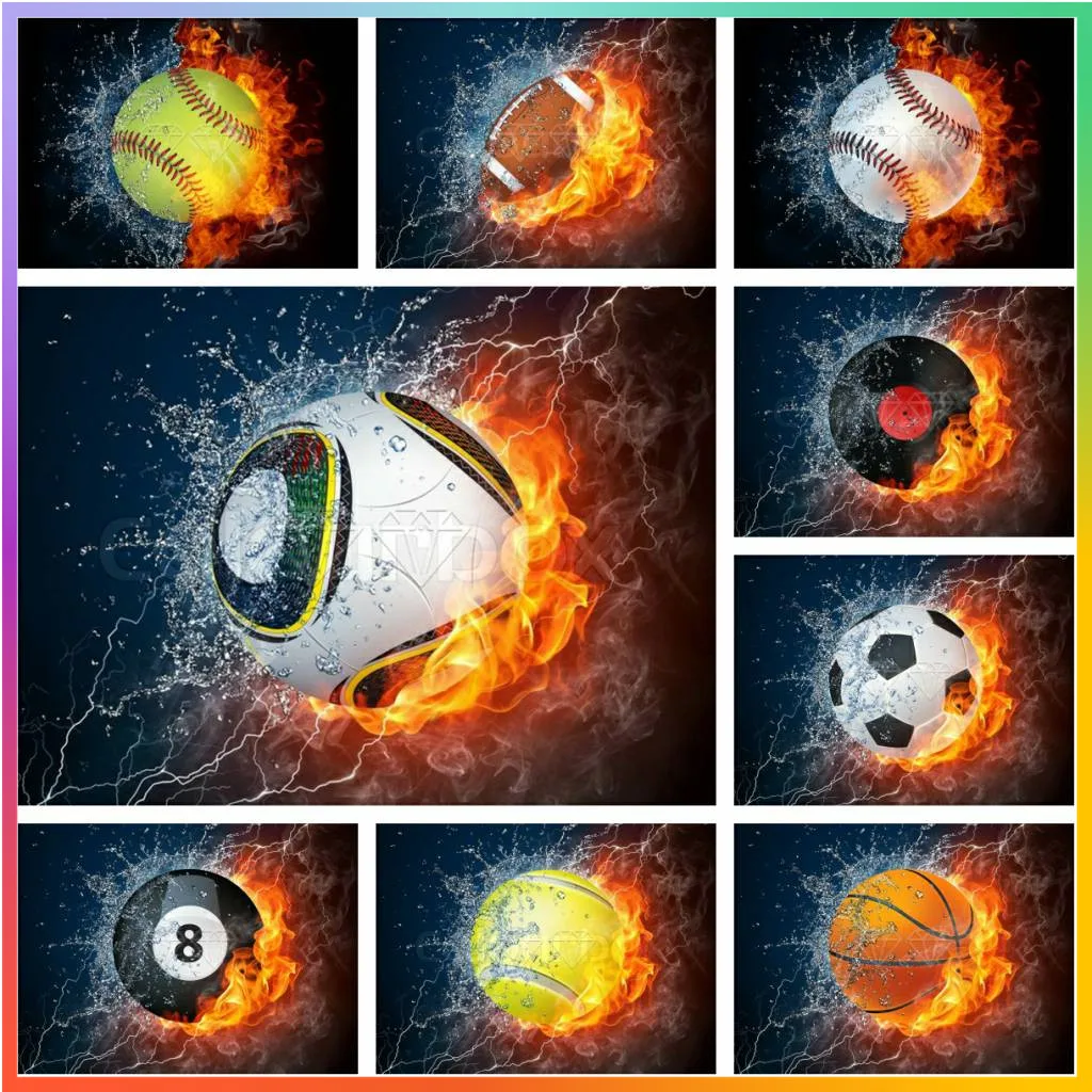 

Алмазная картина с изображением пламени баскетбола, футбола, бильярда, музыки, вышивка крестиком, вышивка мозаикой, домашний декор, 5D DIY искусство, подарок для взрослых