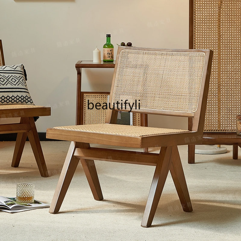 

Nordic Solid Wood Sofa Chair Rattan Backrest Decoration Vintage Dining Chair Furniture Dining Table and Chair