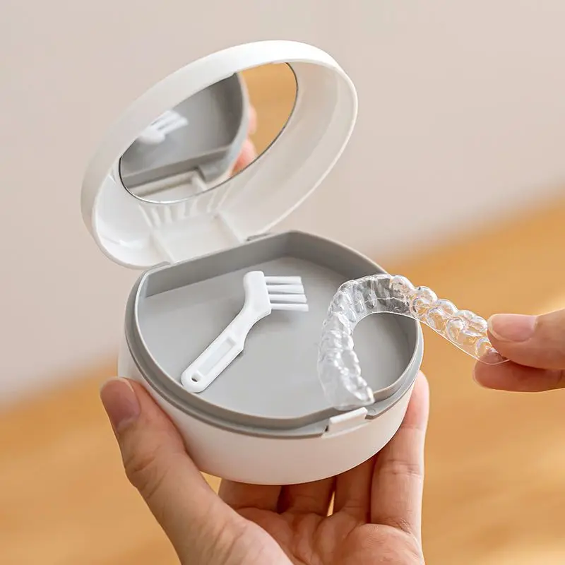 Braces Storage Box, Orthodontic Retainer Box, Invisible Braces Storage Box, Denture Box, Double-Layer with Mirror