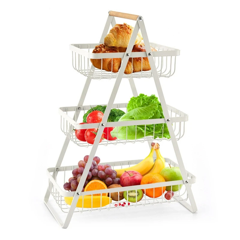 3-Tier Countertop Fruit Basket - Portable, Multi-Use Kitchen Organizer For Fruits, Vegetables, Bread, Snacks