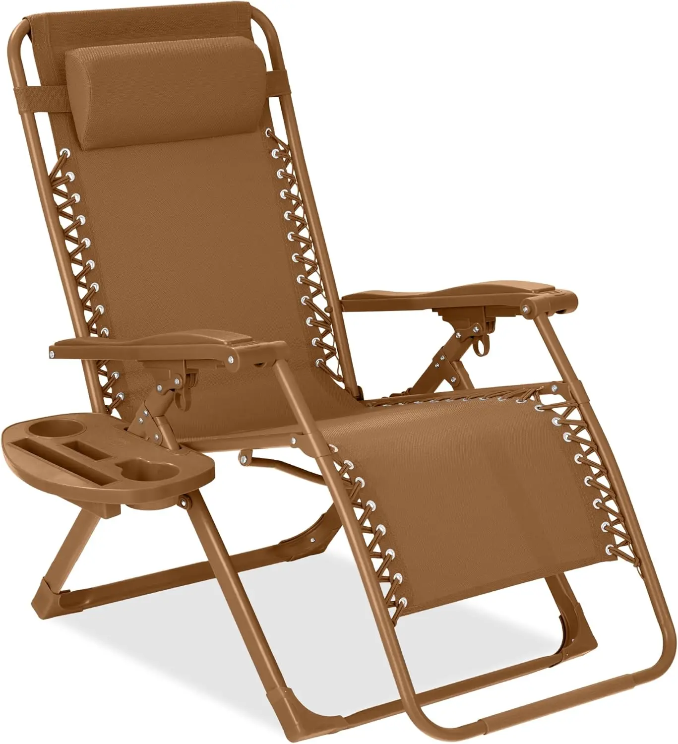 

Adjustable Zero Gravity Chair, Monochromatic Color Folding Patio Recliner w/Side Tray, Headrest - Desert