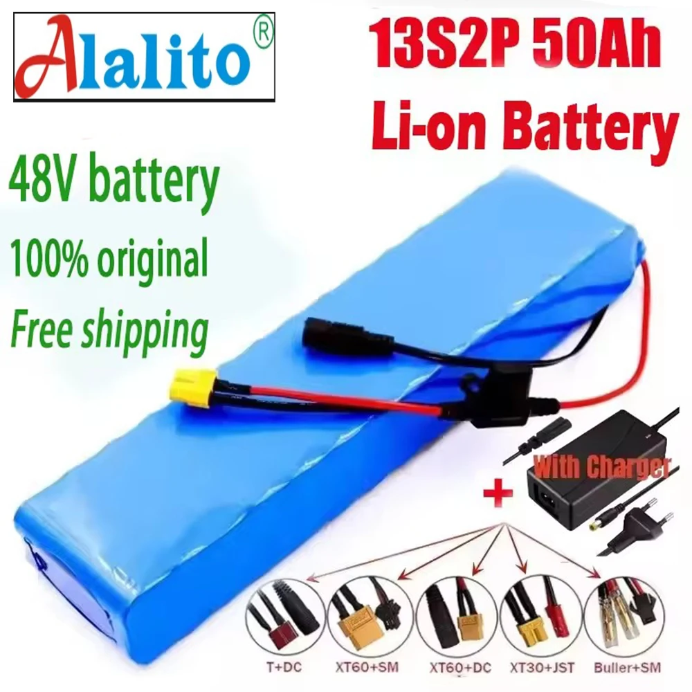 Литиевый аккумулятор 48 В, 50 Ач, 18650, 13S2P, аккумулятор высокой мощности для комплекта BAFANG 54,6 В, 750 Вт, 1000 Вт, встроенный bms с зарядным устройством и предохранителем