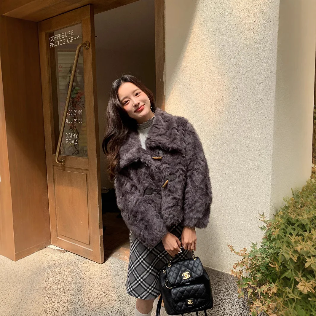 Shirt Rhyme Imitation Small Beard Cute Girl Winter Thickened Wool Coat Women's Lapel Environmentally Friendly Fur Advanced