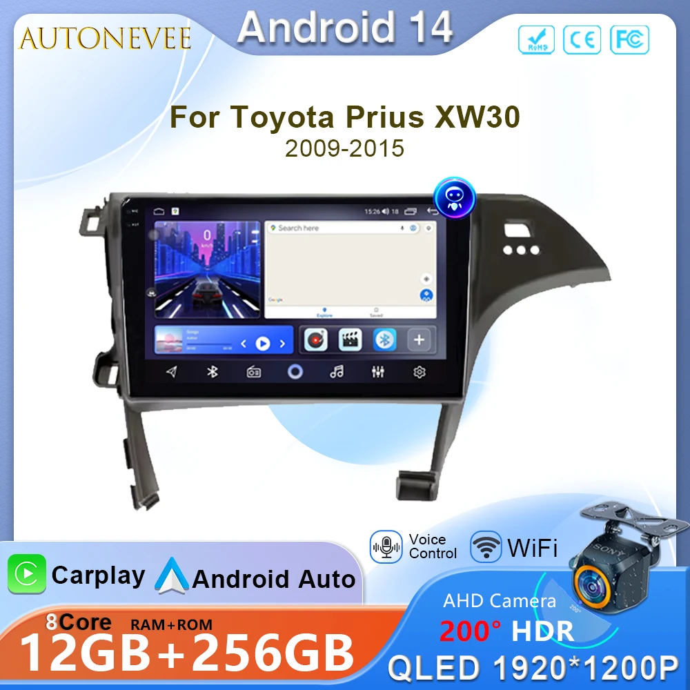 

For Toyota Prius XW30 3 2009 - 2015 Android 14 Car Radio Multimedia Right Hand Drive GPS Navigation Stereo WiFi No 2din 2din DVD