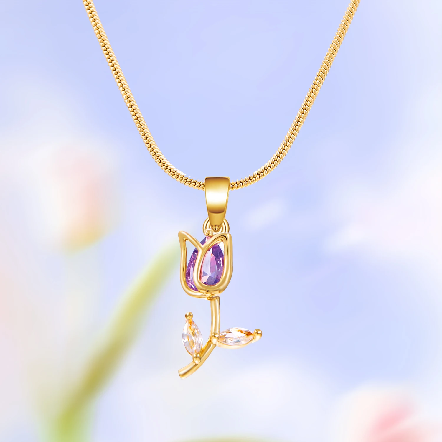 Luxuriöse Zirkon-Tulpen-Anhänger-Halskette für Damen Elegante Blumen-Schlüsselbeinkette Süße Charms Schmuck-Accessoire Geschenk – Detail 21
