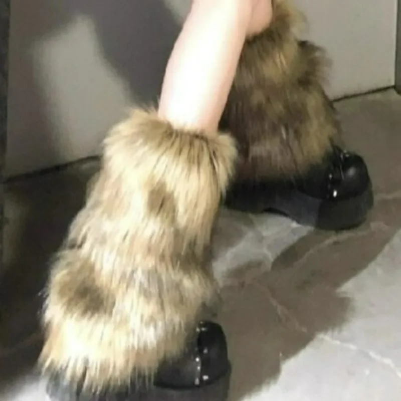 

2025 Women Faux Fur Leg Warmers Y2K Winter Warm Plush Thickening JK Leggings Boots Cover Lolita Harajuku Multi Size Leg Socks