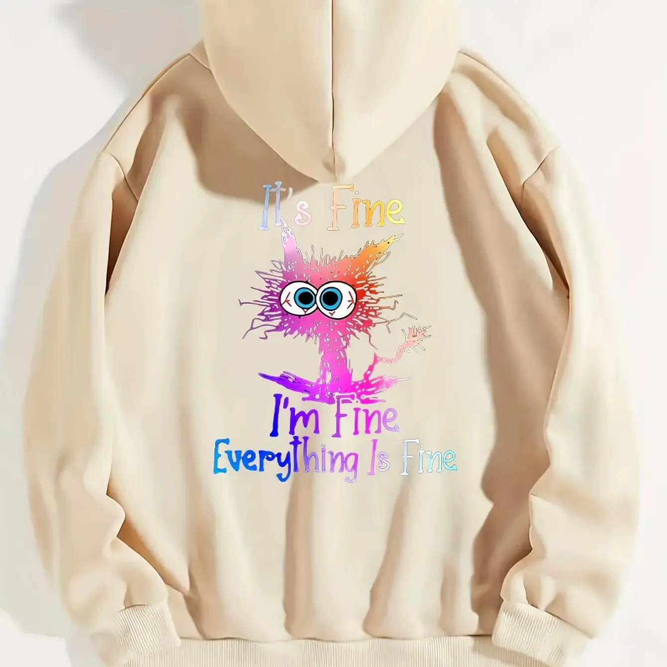 I\'m Fine Everthing Is Fine Letter Printed Women Hoodies Fashion Fleece Hoody Creativity Pullover Street Loose Cotton Sweatshirts