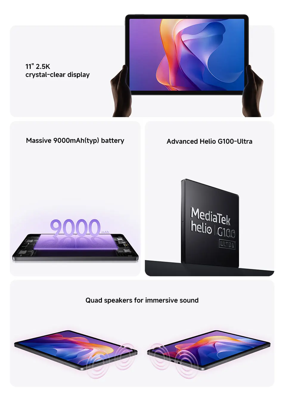 Global Version Xiaomi Redmi Pad 2 MTK Helio G100-Ultra 11' Display 18W Fast Charging 9000mAh Battery 90Hz Mi Tablet 8MP Camera