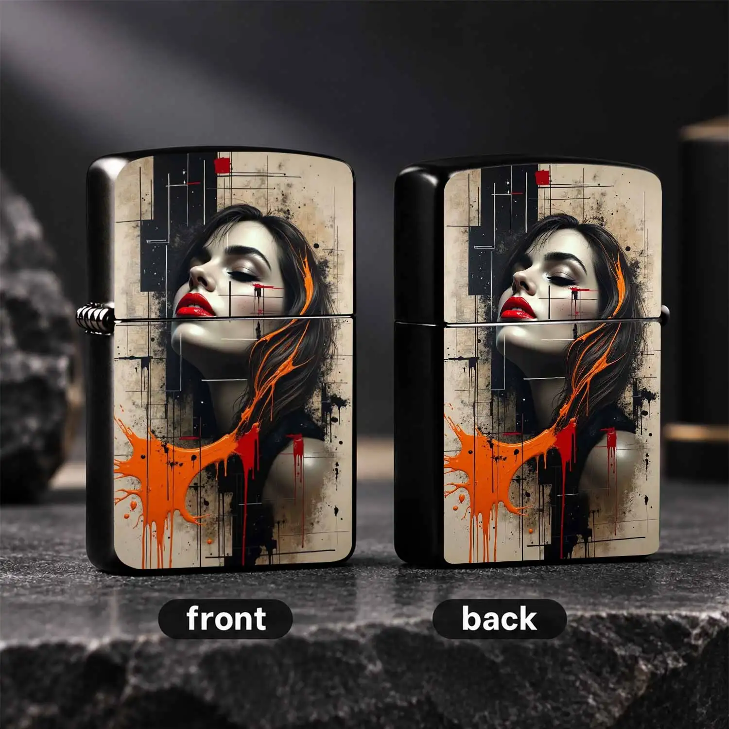 Abstract Art Portrait Lighter, Stylish Geometric Line Paint Splatter Design, Exquisite Atmospheric Portable Accessory, Suitable For Daily Use And Gifting, Unique High-End Practical Item For All Scenarios A Humorous And Interesting Lighter