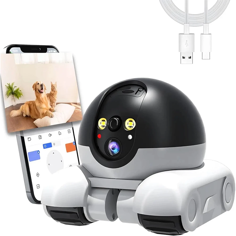 Pet Camera Robot Companion Monitor WiFi Robot APP Remote Control for Dogs Cats Baby Monitor 2-Way Talk, Night Vision Movable