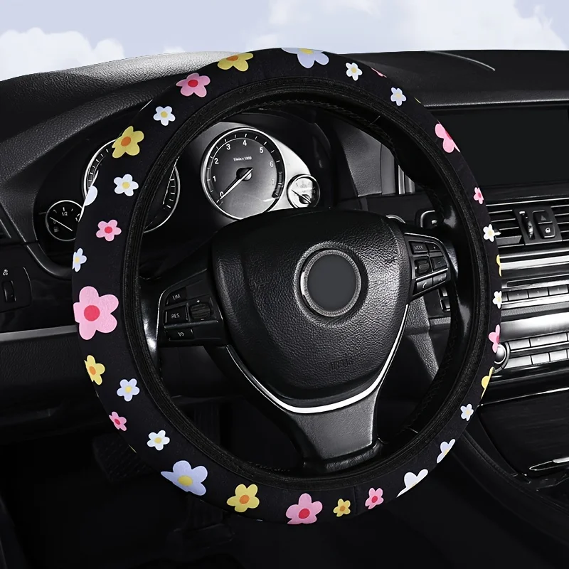 1 Stück Niedlicher Blumenmuster-Lenkradbezug ohne Innenring-Design, Einfach zu Installieren und zu Reinigen, Auto-Innenausstattung – Detail 4