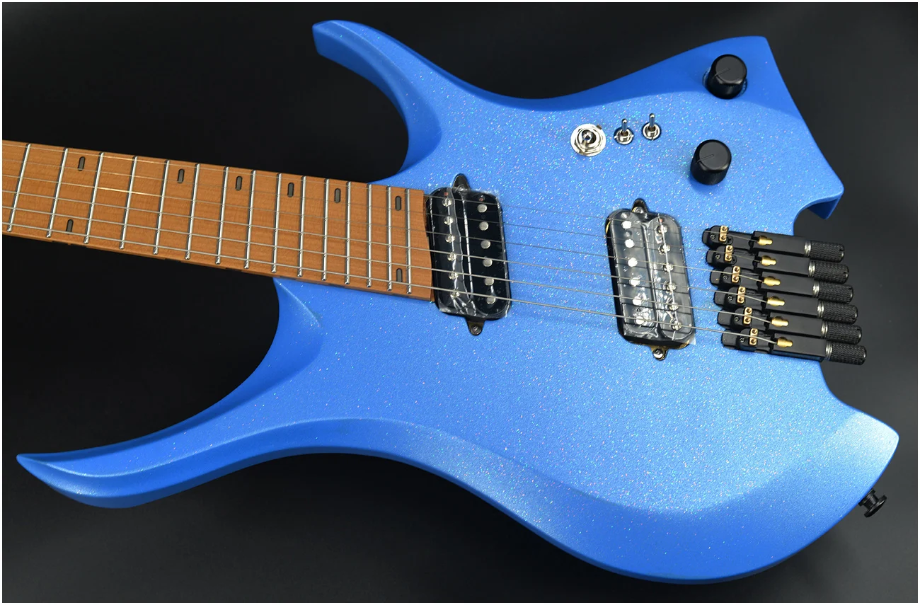 2026 NK Guitar Fanned Frets 6 Strings A Wedge Neck Joint Headless Electric Metal Burst Color 5-Ply Roasted Maple Neck
