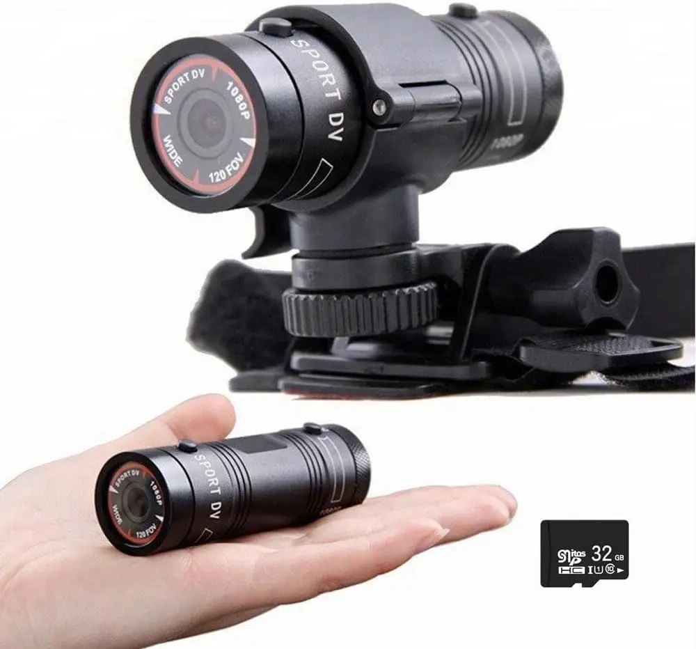 Wzquisite Motorcycle Helmet Camera 1080p Sports Action Camera 120° Wide Angle Waterproof with Handle Bracket and 32GB SD Card