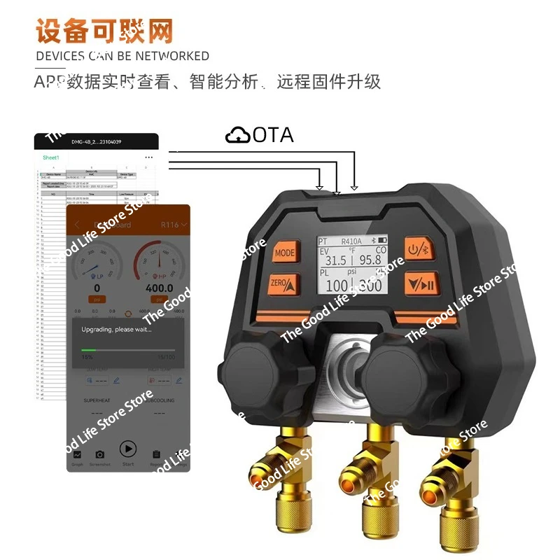 بلوتوث اللاسلكية APP الرقمية الفلور إضافة متر السيارات تكييف الهواء مقياس ضغط المبردات #2