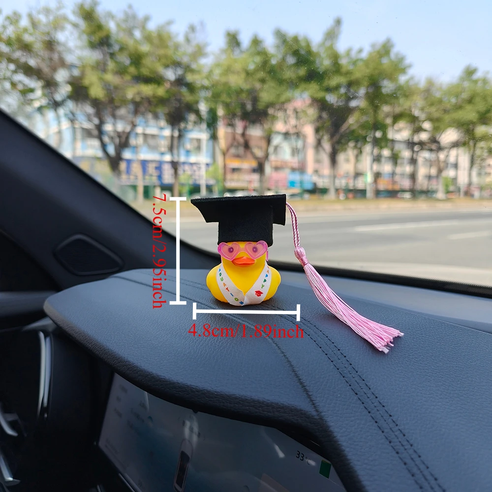 Car Ornament Mini Graduation Rubber Duck with Graduation Tassel Cap Car Dashboard Decoration Accessories Grad Duck Gift
