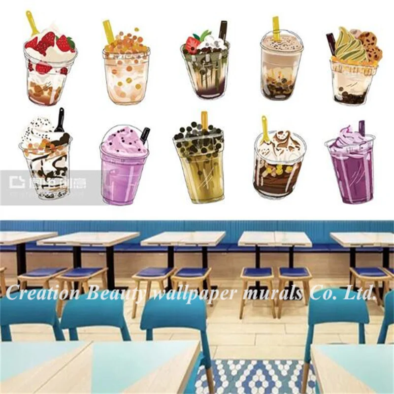 

Different Bubble Tea White Backdrop 3D Mural Wallpapers for Milk Tea Shop Tea Restaurant Background Industrial Decor Wall Paper