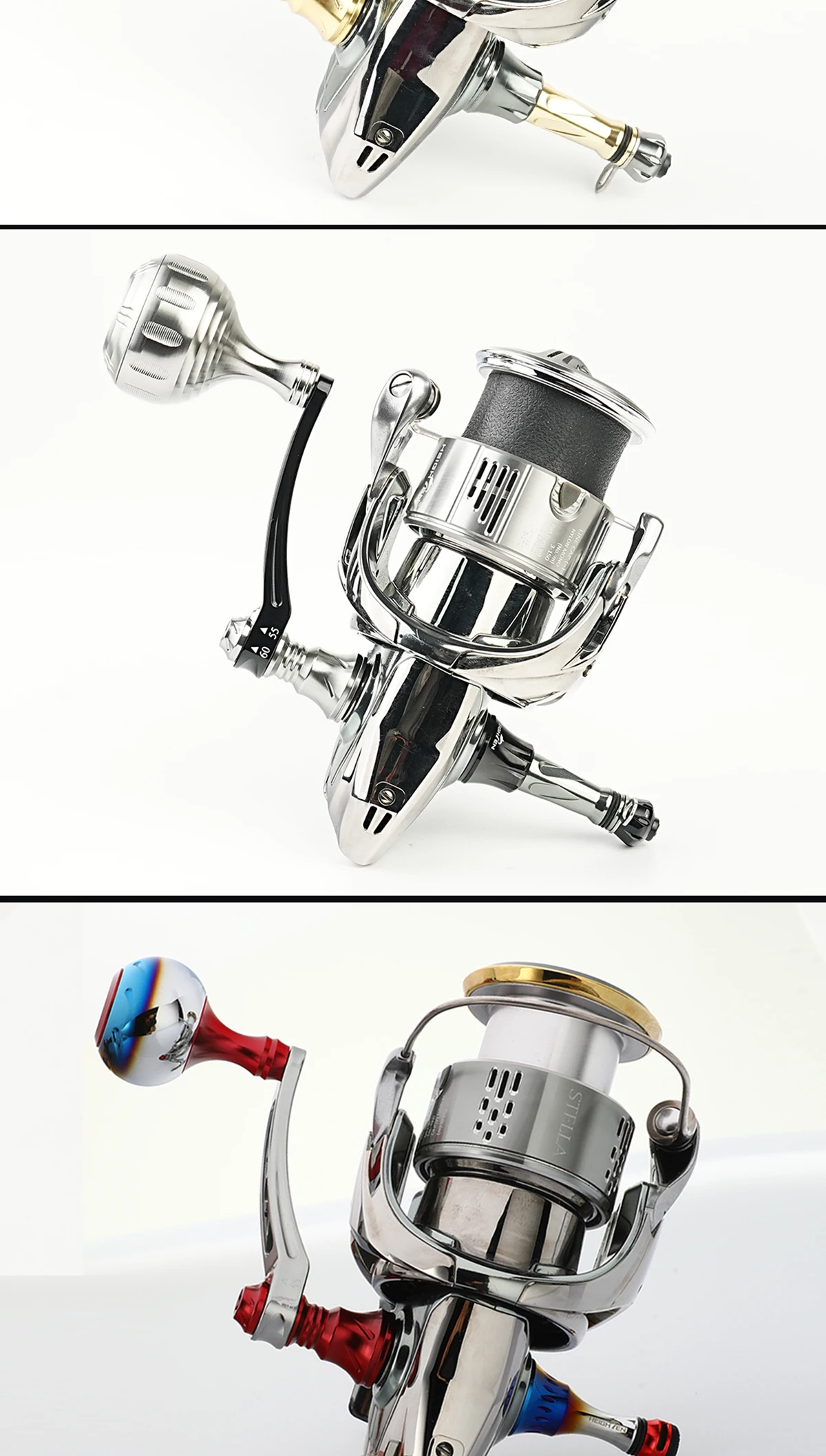 HEIGHTEN Spinnrolle mit Einzelgriff 55mm Austauschbar auf 60mm mit Knopf – Ersatzteile für Spinnrollen zum Bassangeln – Detail 19