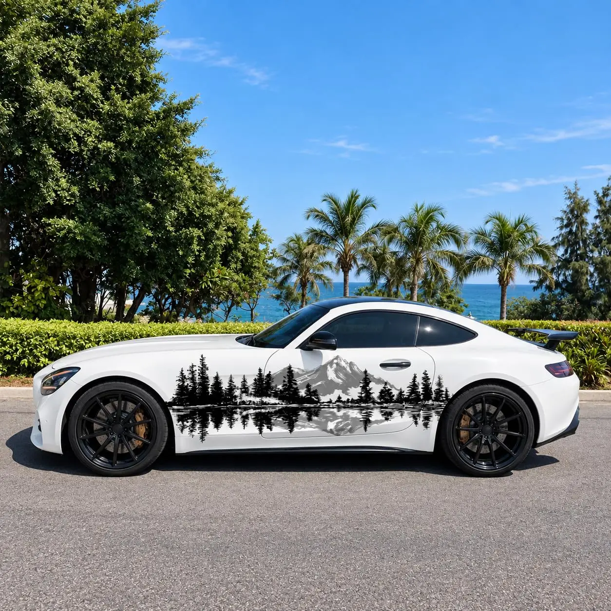 Mountain Forest Lake Reflection Car Side Vinyl Decal Sticker