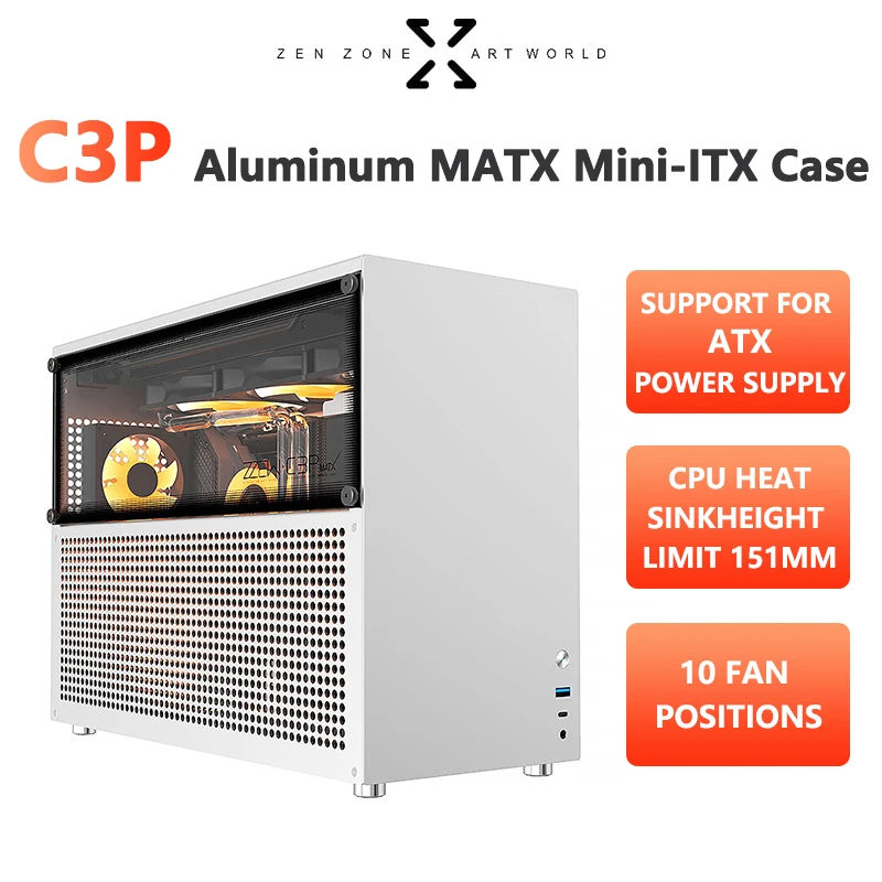 ZZAW C3P MATX Computer Case All Aluminum MINI-ITX Desktop Chassis Support 40 Graphics Card ATX Power Supply Game PC Small Case