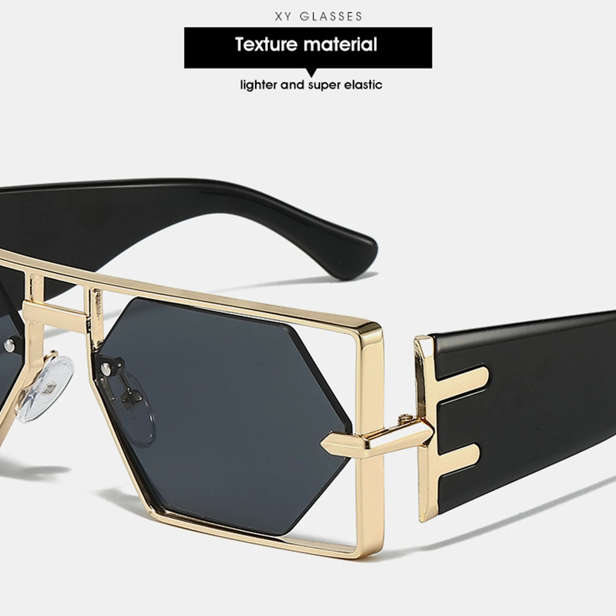 عدسات مسدس موضة إطار معدني مجوف النظارات الشمسية امرأة 2025 العصرية مصمم في الهواء الطلق الشاطئ واسعة حافة نظارات شمسية باردة UV400 #4