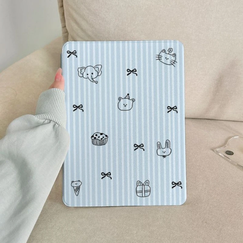 Blue Striped Bow Tablet Case For iPad Pro 11 12.9 13 A16 M2 M4 M3 M5 Shell 8.3 9.7 10.2 5/6/7/8/9/10/11th Mini Air 3 4 5 6 Cover