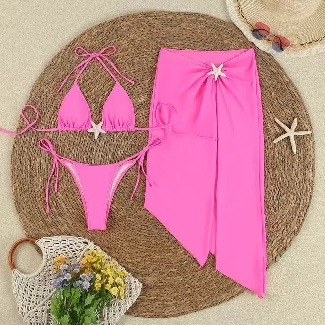 With Cover Up Metal Star Bandeau Bikini Women Swimwear Female Swimsuit Three-pieces Bikini Set Bather Bathing Suit Swim