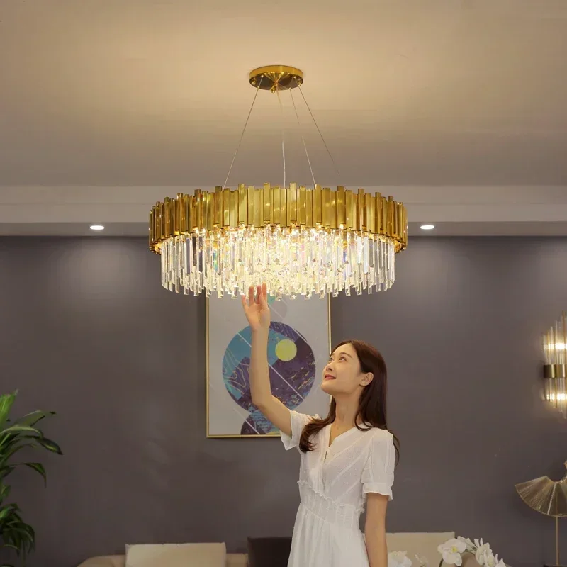 

Post-modern Golden American Chandelier Aluminum Lighting Black High-end Villa Living Room Hotel Crystal Luxury Pendant Lights