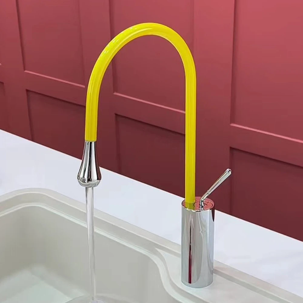 Yellow Color Kitchen Basin Faucet Brass Material Two Model Water Out Hose Pull Down Mixer Cold & Hot Single Handle Ceramic Core