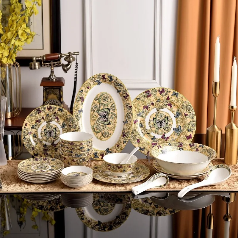 Tableware Bowl Plate New Butterfly Series High-Grade Bone China Western Food Steak Plate Hotel High-End Tableware