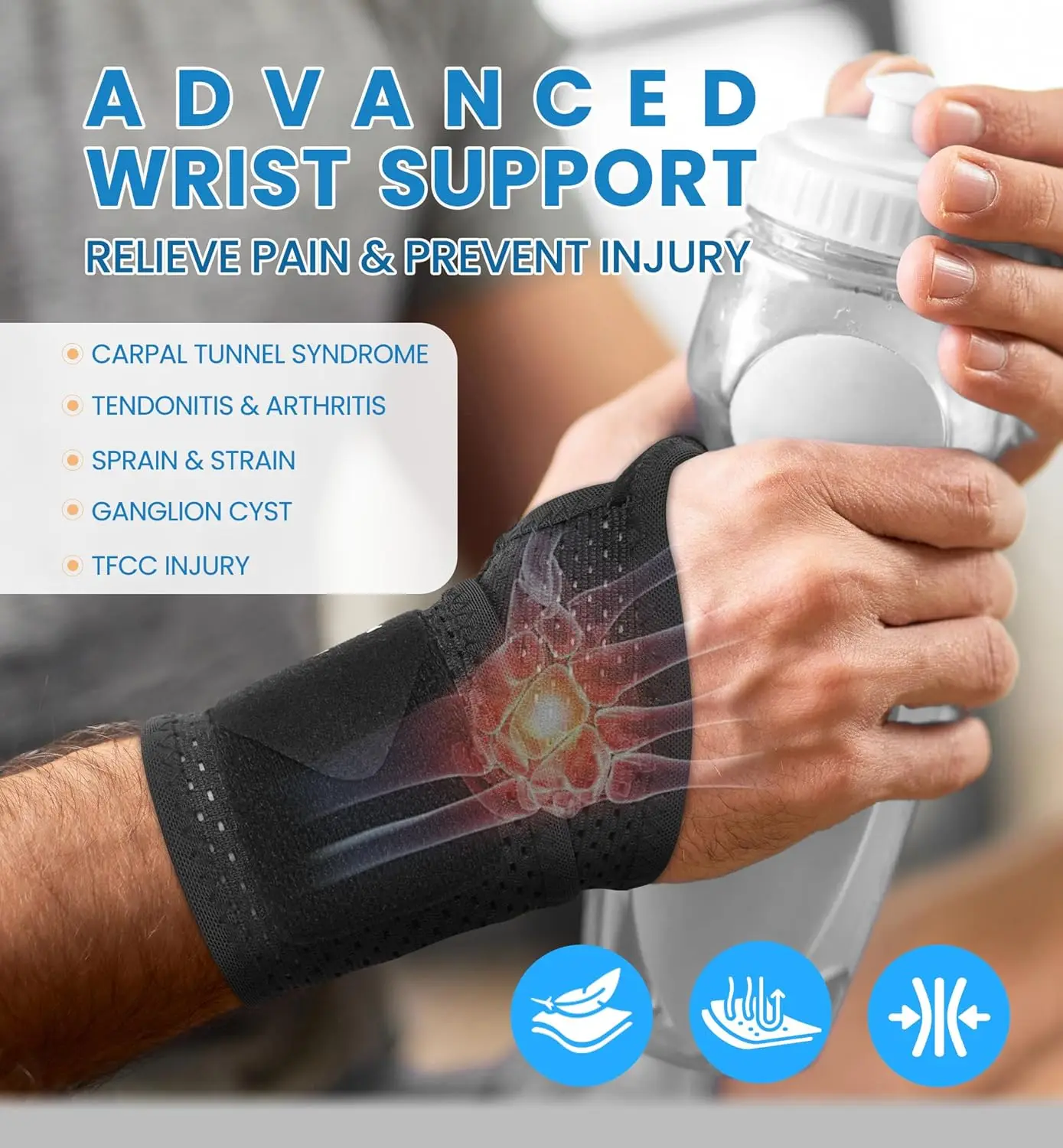 2-Pack Ultra-Thin Wrist Braces, Breathable Comfort Mesh Fabric Support for Pain Relief - Ideal for Carpal Tunnel, Tendonitis, Sp